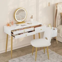 Rootz Living Sminkbord>Rootz justerbart sminkbordsset - Sminkbord med pall - Sminkbord med LED-spegel - Ergonomisk komfort - Gott om förvaring - Robust design - 100 cm x 122 | Fyndiq