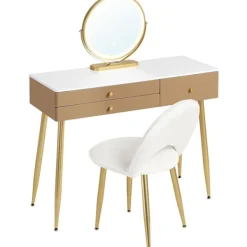 Rootz Living Sminkbord>Rootz justerbart sminkbordsset - Sminkbord - Sminkbord - LED-spegel - Ergonomisk pall - Gott om förvaring - 100 cm x 122 cm x 40 cm