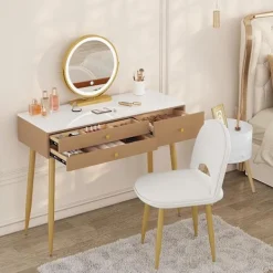 Rootz Living Sminkbord>Rootz justerbart sminkbordsset - Sminkbord - Sminkbord - LED-spegel - Ergonomisk pall - Gott om förvaring - 100 cm x 122 cm x 40 cm