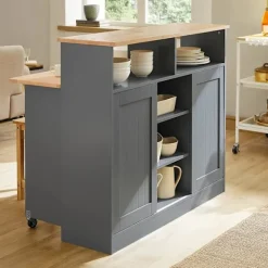 Rootz Living Köksö>Rootz Kitchen Island - Skänk med 2 skjutdörrar och vikbar bänkskiva - Kök Matsal - Skänk Förvaringsskåp - Skåp