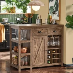 Rootz Living Köksö>Rootz Kitchen Island Skänk - Barbord - Bufféskåp - Vintage industriell design - MDF & PB Material - 110 cm x 95 cm x 55 cm - Förvarings- och vinställs | Fyndiq