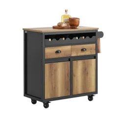 Rootz Living Köksö>Rootz Kitchen Trolley Cart - Förvaringsvagn - Kitchen Island - MDF och metall - Handduks- och flaskställ - 89cm x 87cm x 40cm