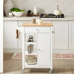 Rootz Living Köksö>Rootz Kitchen Trolley Cart - Serveringsvagn - Mobil köksö - Spånskiva & MDF-konstruktion - Mångsidig förvaring med låda, hyllor & handdukshållare - Ea | Fyndiq