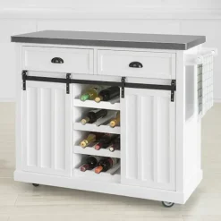 Rootz Living Köksö>Rootz Köksförvaringsvagn - Köksskåp - Skåp - Skänk - Köksö med topp i rostfritt stål & 2 skjutdörrar