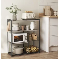 Rootz Living Köksö>Rootz Kökshylla - Organiseringsställ - Förvaringsenhet - Spånskiva stål - Greige Svart - 35cm x 80cm x 95cm - 20kg Kapacitet