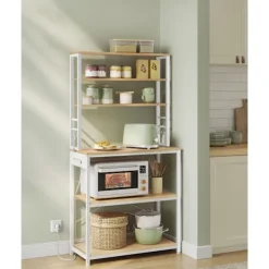 Rootz Living Köksö>Rootz kökshylla med uttag - Golden Oak Cloud White - Spånskiva stål - 40 cm x 80 cm x 167 cm - Modern förvaringsenhet - 21,2 kg