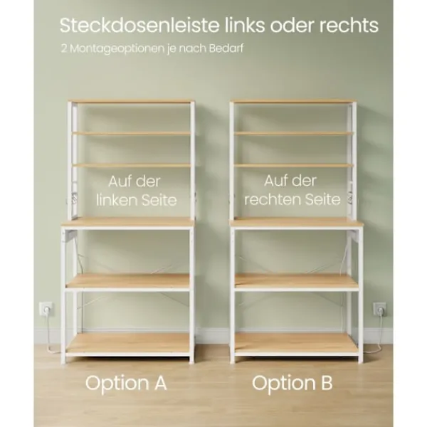 Rootz Living Köksö>Rootz kökshylla med uttag - Golden Oak Cloud White - Spånskiva stål - 40 cm x 80 cm x 167 cm - Modern förvaringsenhet - 21,2 kg