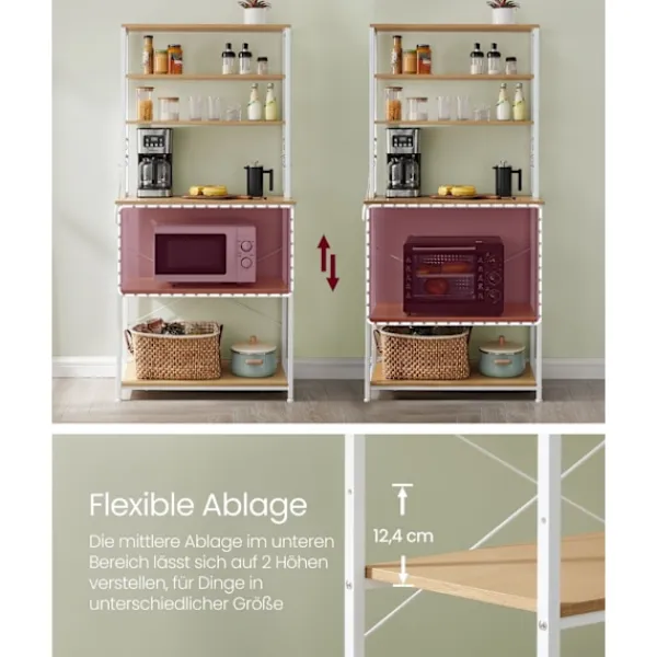 Rootz Living Köksö>Rootz kökshylla med uttag - Golden Oak Cloud White - Spånskiva stål - 40 cm x 80 cm x 167 cm - Modern förvaringsenhet - 21,2 kg