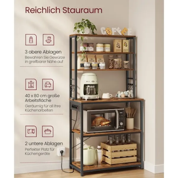 Rootz Living Köksö>Rootz Kökshylla Vintage Brun & Svart - Förvaringsenhet - Skåp - Spånskiva & Stål - 40cm x 80cm x 167cm - S Krokar - Lätt att montera