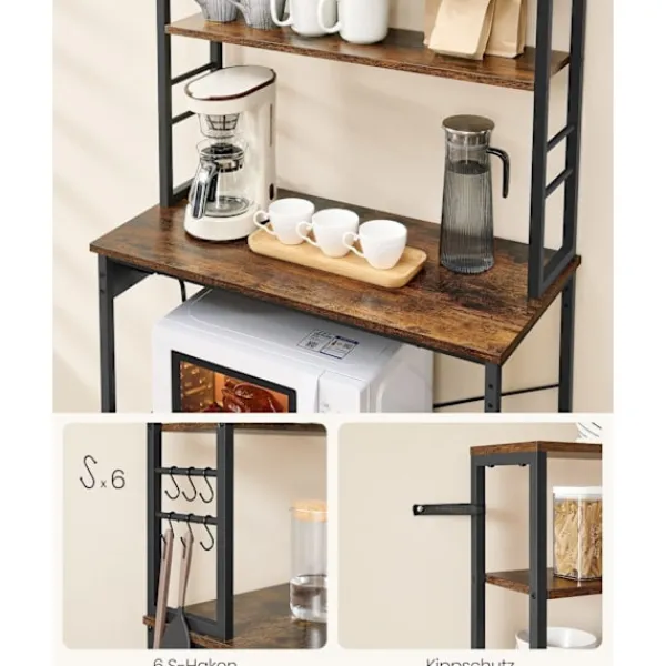 Rootz Living Köksö>Rootz Kökshylla Vintage Brun & Svart - Förvaringsenhet - Skåp - Spånskiva & Stål - 40cm x 80cm x 167cm - S Krokar - Lätt att montera