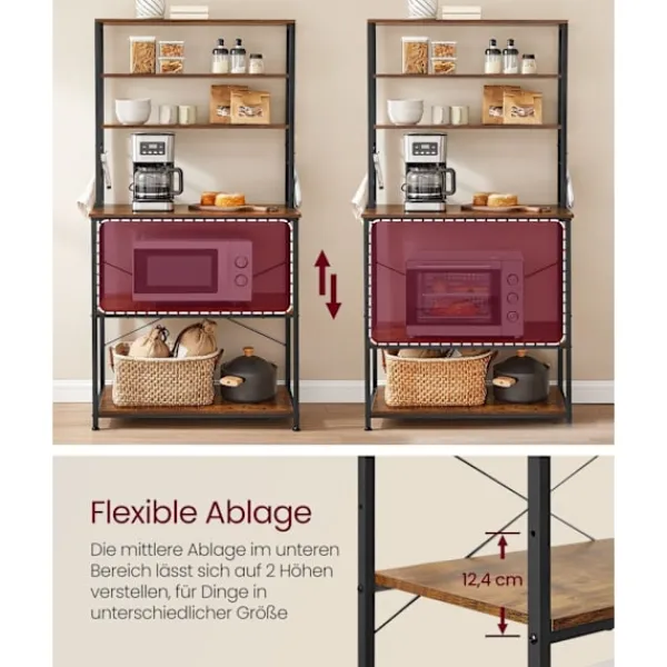 Rootz Living Köksö>Rootz Kökshylla Vintage Brun & Svart - Förvaringsenhet - Skåp - Spånskiva & Stål - 40cm x 80cm x 167cm - S Krokar - Lätt att montera