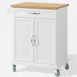 Rootz Living Köksö>Rootz Köksskåp - Köksförvaringsvagn - Vagn med bänkskiva i bambu - Skåp och 1 låda
