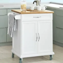 Rootz Living Köksö>Rootz Köksskåp - Köksförvaringsvagn - Vagn med bänkskiva i bambu - Skåp och 1 låda