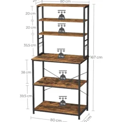Rootz Living Köksö>Rootz Köksskåp - Köksställ - 6 krokar - Metall - Industriell - Brun - Svart - 80 x 40 x 167 cm