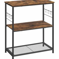 Rootz Living Köksö>Rootz Köksställ - Skänk - Förvaringsställ - 3 hyllor - 6 krokar - Bearbetat trä - Metall - Industriell - 80 x 40 x 90 cm