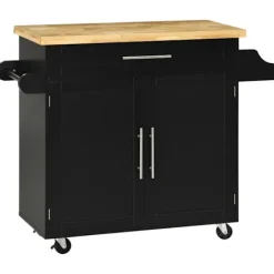 Rootz Living Köksö>Rootz Köksvagn - Köksö - Serveringsvagn - 1 Kryddställ - 1 Handdukshållare - Gummiträ - Svart - 109L x 40W x 89H cm