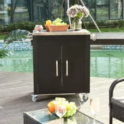 Rootz Living Köksö>Rootz Köksvagn - Köksvagn - Serveringsvagn - Köksskåp - Rostfritt stål - Svart - Dörrar - På hjul