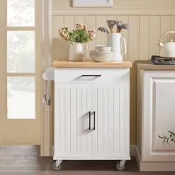 Rootz Living Köksö>Rootz köksvagn - Serveringsvagn - Mobil köksö - Reptålig topp av gummiträ - Justerbara hyllor - Lätt rörlighet med låsbara hjul - 74,5 cm x 91 cm x 45 | Fyndiq