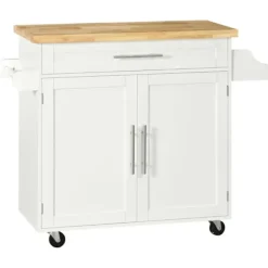 Rootz Living Köksö>Rootz Köksvagn - Serveringsvagn - Köksö - 1 kryddställ - 1 handdukshållare - Justerbar i höjdled - Gummiträ - Vit - 109L x 40W x 89H cm