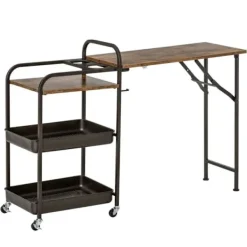 Rootz Living Köksö>Rootz Köksvagn - Tevagn - Serveringsvagn - Hopfällbart bord - Brun/Svart - 118 cm x 36,5 cm x 82 cm
