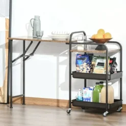 Rootz Living Köksö>Rootz Köksvagn - Tevagn - Serveringsvagn - Hopfällbart bord - Brun/Svart - 118 cm x 36,5 cm x 82 cm