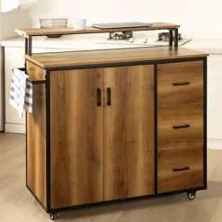 Rootz Living Köksö>Rootz Köksvagn med bänkskiva - Köksö - Mobilt köksskåp - Justerbara hyllor - Mångsidig förvaring - Hållbar PB(E1) och metall - 113cm x 106cm x 69cm