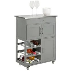 Rootz Living Köksö>Rootz Köksvagn Serveringsvagn - Köksskåp - Mobil förvaringsenhet - MDF och rostfritt stål - Med flaskhyllor, låda och låsbara hjul - 67cm x 87cm x 38c | Fyndiq