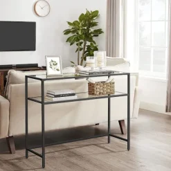 Rootz Living Småbord>Rootz Konsolbord - Konsolbord med 2 hyllor - Entrébord - Hallbord - Soffbord - Modernt konsolbord - Industriell hallbord - Accentbord - Metall - Glas | Fyndiq