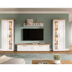 Rootz Living Tv-Bänkar>Room Set - 4 -delad möbler svit - Stylisk förvaring och display - 336x161x40 cm - vit och brun