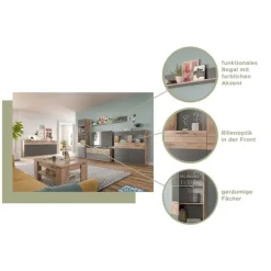 Rootz Living Skåp>Rootz Mason Display Cabinet - Glass Showcase - 2 Door Cabinet - Modern Design - Basalt Gray - Nox Oak - 110cm x 122cm x 37 cm