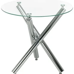 Rootz Living Matbord>Rootz Matbord - Rund skiva i härdat glas - Kantlös design - för 2-4 personer - Stålben - Transparent + Silver - 80 x 80 x 74 cm