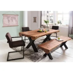 Rootz Living Matbord>Rootz matbord 200 x 100 x 77 cm Akacia lanthus trä Design matbord rektangulärt - Bord för matsal Cootable 6 - 8 personer