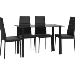 Rootz Living Matgrupper>Rootz Matgrupp - Matbord med 4 stolar - Modern design - Glasbord - konstläder - Svart - 120cm x 60cm x 97cm
