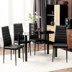 Rootz Living Matgrupper>Rootz Matgrupp - Matbord med 4 stolar - Modern design - Glasbord - konstläder - Svart - 120cm x 60cm x 97cm