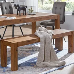 Rootz Living Matgrupper>Rootz matsalsbänk massivt trä Sheesham 140 x 45 x 35 cm träbänk naturprodukt Köksbänk i lantlig stil