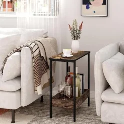 Rootz Living Småbord>Rootz metall sidobord - Trä soffbord - Kompakt gavelbord - Praktisk förvaringslösning - 50cm x 55cm x 25cm