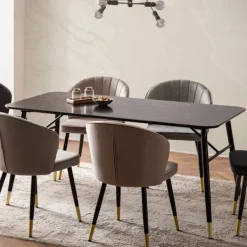 Rootz Living Matbord>Rootz Modern Dining Table - Rectangular Table - Marble Look - Sits Six - 120cm x 60cm x 76 cm - Svart & guld - Folied MDF & Iron