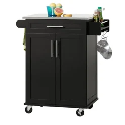 Rootz Living Köksö>Rootz Modern Köksvagn - Dryckesvagn - Serveringsvagn - Topp i rostfritt stål - Handdukshållare - Mobil med hjul - 83cm x 90cm x 46cm