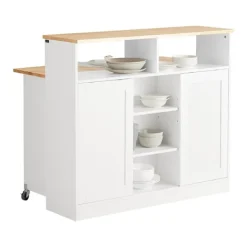 Rootz Living Köksö>Rootz Modern skänk med skjutdörrar - Köksö - Kommod - Justerbara hyllor - Vikbar arbetsyta - Gummiträ & MDF - 110cm x 97cm x 66cm - Vit