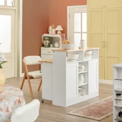 Rootz Living Köksö>Rootz Modern skänk med skjutdörrar - Köksö - Kommod - Justerbara hyllor - Vikbar arbetsyta - Gummiträ & MDF - 110cm x 97cm x 66cm - Vit