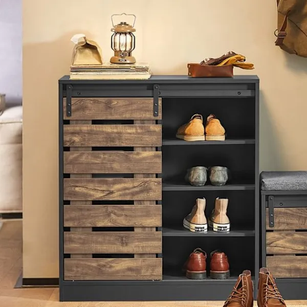 Rootz Living Sideboards>Rootz Modern skänk med skjutdörr - Kommod - Skoskåp - Mångsidig förvaring - Justerbara hyllor - Slitstarkt PB-material - 80cm x 89cm x 35cm