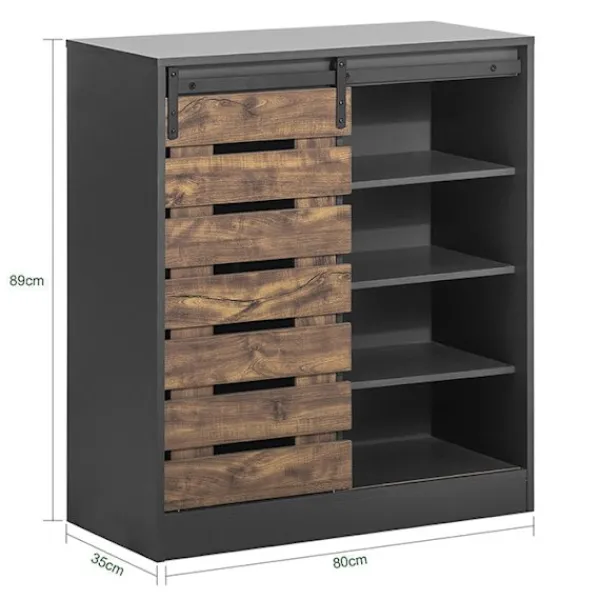 Rootz Living Sideboards>Rootz Modern skänk med skjutdörr - Kommod - Skoskåp - Mångsidig förvaring - Justerbara hyllor - Slitstarkt PB-material - 80cm x 89cm x 35cm