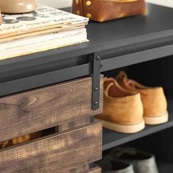 Rootz Living Sideboards>Rootz Modern skänk med skjutdörr - Kommod - Skoskåp - Mångsidig förvaring - Justerbara hyllor - Slitstarkt PB-material - 80cm x 89cm x 35cm