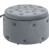 Rootz Living Sittpuffar>Rootz Pall - Rund - Med förvaringsfack - Quiltad design med knappar - Överdrag i sammetslook - Grå - 60 x 60 x 40 cm