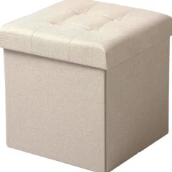 Rootz Living Sittpuffar>Rootz Pall med förvaring - Förvaringsbänk - Vikbar ottoman - Linnetyg - 37,5 cm x 38 cm x 37,5 cm - Utrymmesbesparande - Andas - 38L förvaring