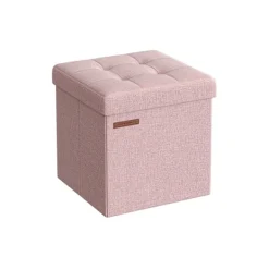 Rootz Living Sittpuffar>Rootz Pastellrosa sitskista - Förvaring Ottoman - Fotpall - Imiterad linne - MDF - Skum - 30cm x 30cm x 30cm - 1,6kg - 130kg Max belastning - 22L Kapa | Fyndiq