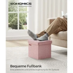 Rootz Living Sittpuffar>Rootz Pastellrosa sitskista - Förvaring Ottoman - Fotpall - Imiterad linne - MDF - Skum - 30cm x 30cm x 30cm - 1,6kg - 130kg Max belastning - 22L Kapa | Fyndiq