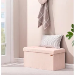 Rootz Living Kistor & Koffertar>Rootz Pink Seat Chest - Lagringsbänk - Ottoman - 89L Kapacitet - Hållbar MDF - 38 cm x 76 cm x 38 cm