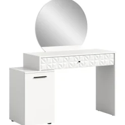 Rootz Living Sminkbord>Rootz prisma toalettbord i vit högglans - skrivbord - kosmetisk bord - 1 dörr - 1 låda - rymdbesparande - 117 cm x 138 cm x 42 cm