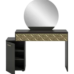 Rootz Living Sminkbord>Rootz prisma x76a9t67 toalettbord - skrivbord - kosmetiskt bord - svart melamin - guld trim - 117 cm x 138 cm x 42 cm